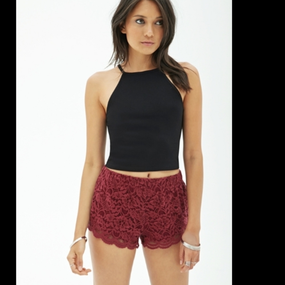 Forever 21 Floral crochet Scalloped Hem Shorts